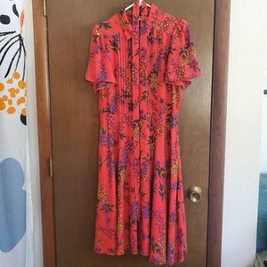 Nanette Floral Orange Yellow Purple Green Button Down Dress w/ Matching Belt